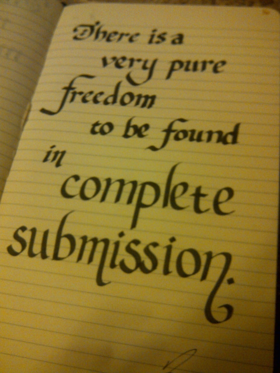 “There is a very pure freedom to be found in complete submission.”